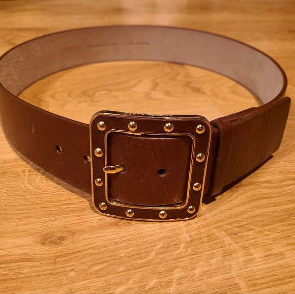 MK Michael Kors Genuine leather 2*wide curved belt 32-36 M gold